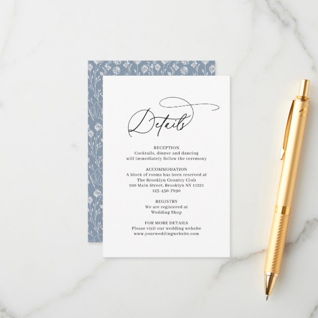 Tarjeta De Recepción Boda azul turbio y elegante de estilo clásico del  (Anverso/Reverso In Situ)