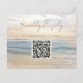 Tarjeta De Recepción Boda Beach Sunset Beach Beach Front Scan Code RSVP