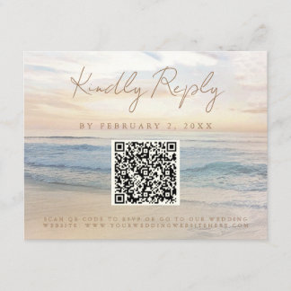 Tarjeta De Recepción Boda Beach Sunset Beach Beach Front Scan Code RSVP