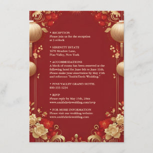 Tarjeta De Recepción Boda bilingüe chino floral asiático-moderno