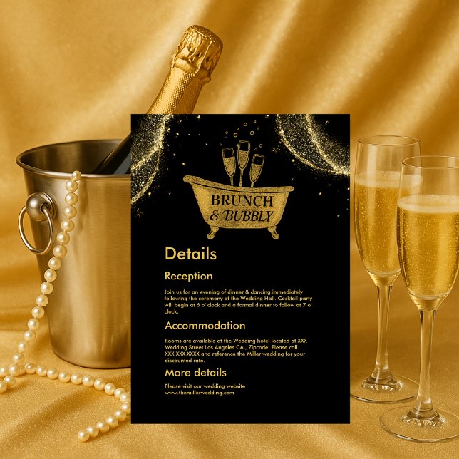 Tarjeta De Recepción Boda Black Gold Brunch y Bubbly (Subido por el creador)