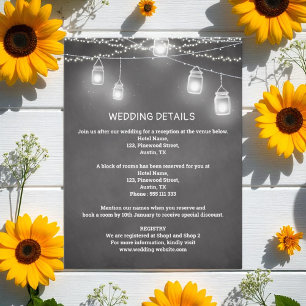 Tarjeta De Recepción Boda blanco negro detalla a Mason Jar