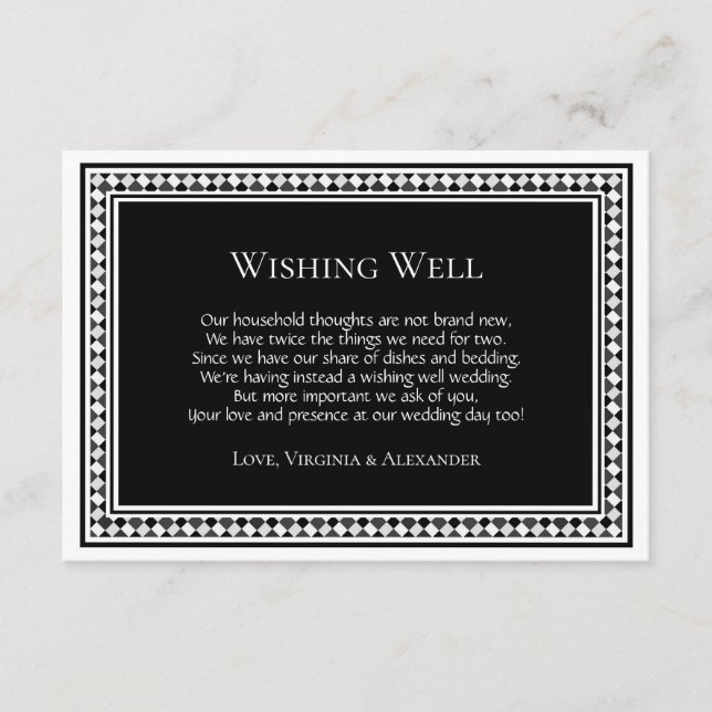 Tarjeta De Recepción Boda blanco negro moderno deseando poema bueno (Anverso)