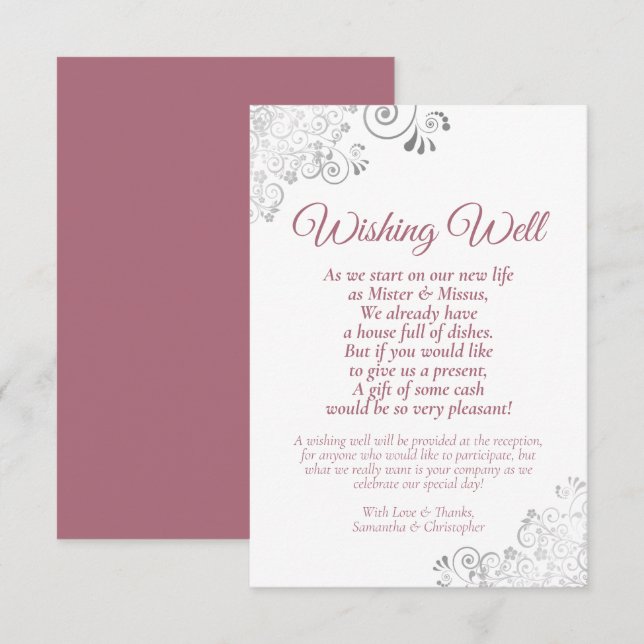 Tarjeta De Recepción Boda blanco Rosa mojado deseando poema (Anverso / Reverso)