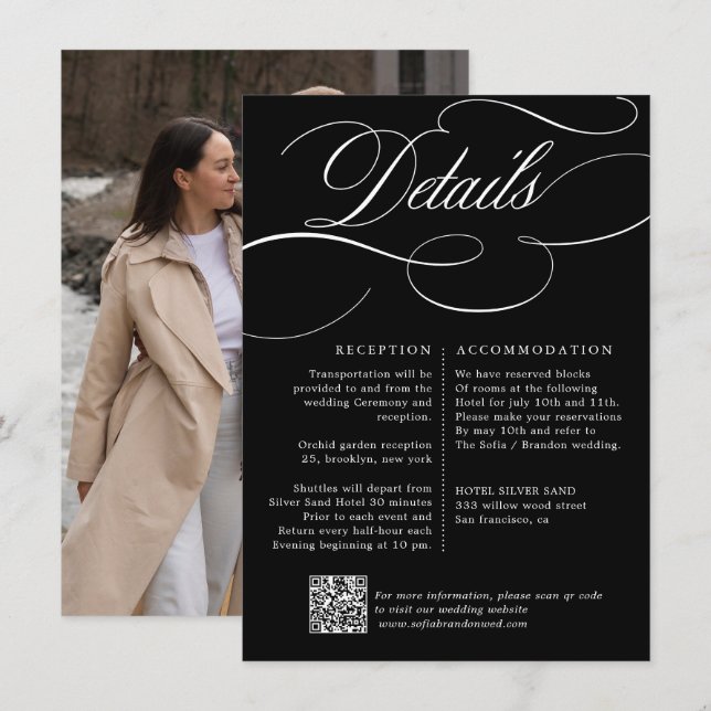 Tarjeta De Recepción Boda blanco y negro atemporal de caligrafía modern (Anverso / Reverso)