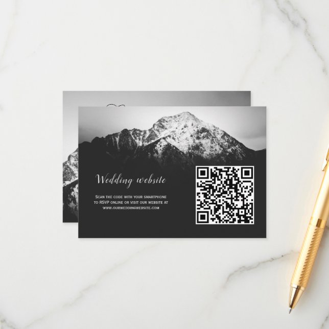 Tarjeta De Recepción Boda blanco y negro bajo las montañas (Anverso/Reverso In Situ)