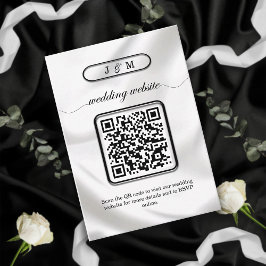 Tarjeta De Recepción Boda blanco y negro elegante del código QR minimal