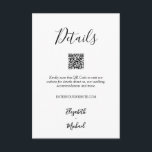 Tarjeta De Recepción Boda blanco y negro minimalista Detalles del códig<br><div class="desc">Estas tarjetas de gabinete de detalles de boda incluyen un código QR en el sitio web de su boda y sus detalles en letras de moda. COINCIDIENDO elementos de nuestra colección.</div>