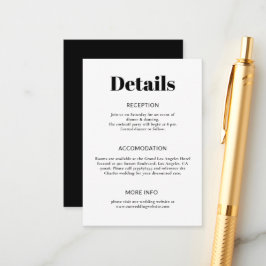 Tarjeta De Recepción Boda blanco y negro Minimalista simple