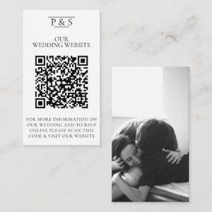 Tarjeta De Recepción Boda blanco y negro Sitio web QR Code Photo Rsvp