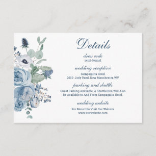 Tarjeta De Recepción Boda Blue Floral Details