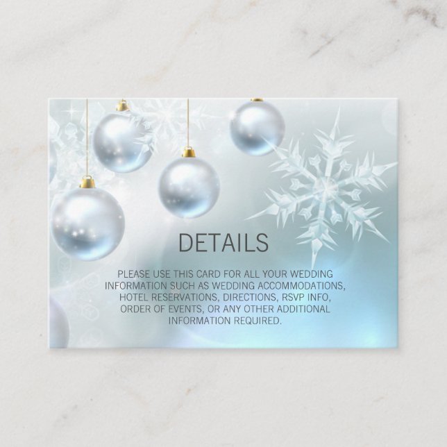Tarjeta De Recepción Boda Blue Winter Wonderland Snow DETAILS (Anverso)