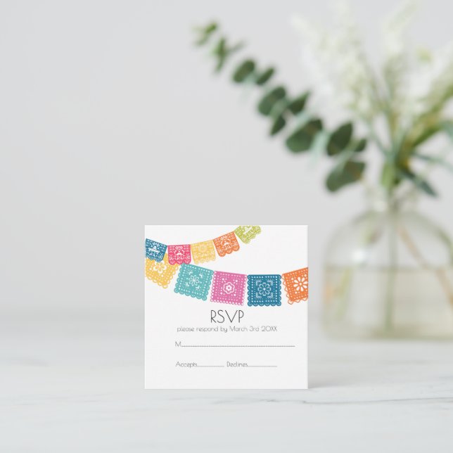 Tarjeta De Recepción Boda - Boda - Boda Papel Picado RSVP (Anverso de pie)