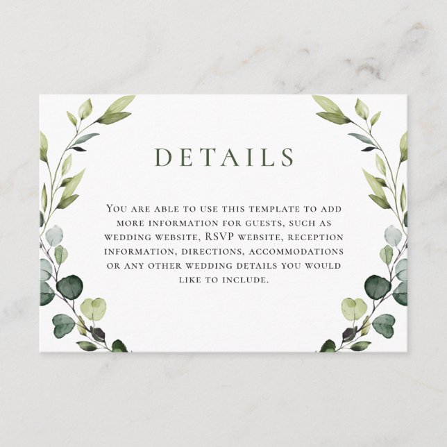 Tarjeta De Recepción Boda Bohemio de Eucalipto Elegante (Anverso)