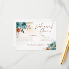 Tarjeta De Recepción Boda Bohemio Otoño Verde Azul Naranja Quemada Ensa