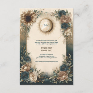 Tarjeta De Recepción Boda Boho Floral Rústica Sol Luna Celestial