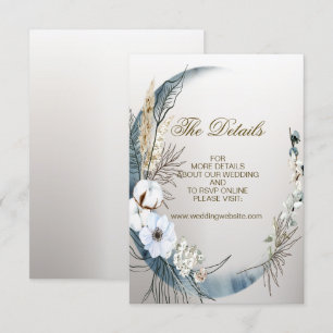 Tarjeta De Recepción Boda Boho Orquídea Blanca Fiesta de la Luna Azul