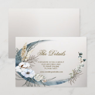 Tarjeta De Recepción Boda Boho Orquídea Blanca Fiesta de la Luna Azul
