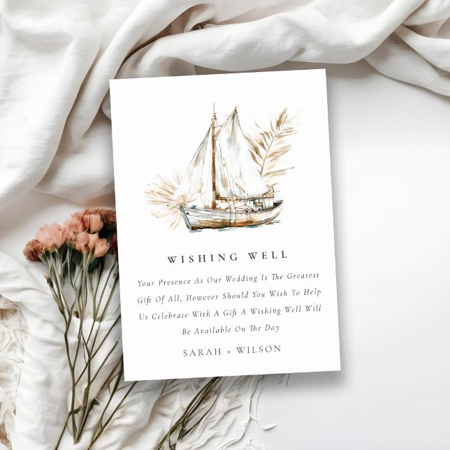 Tarjeta De Recepción Boda Boho Palm Sailboat Seascape Wire Well (Subido por el creador)