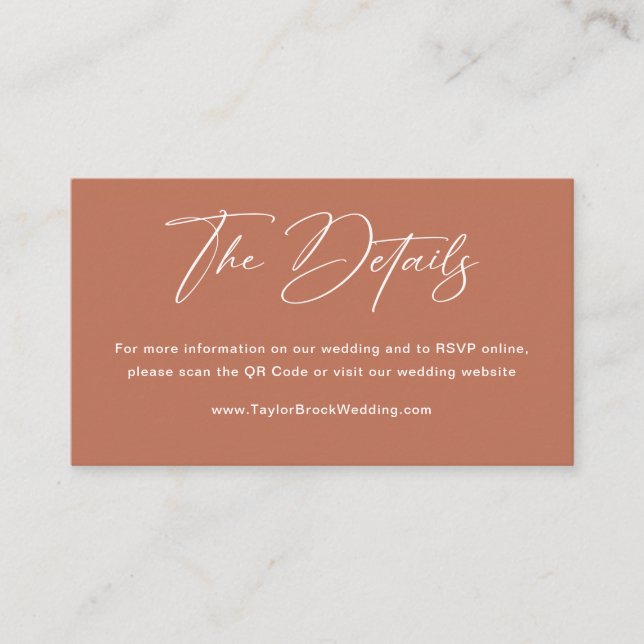 Tarjeta De Recepción Boda Boho Rust Terracota Detalles (Anverso)