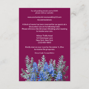 Tarjeta De Recepción Boda Borgoña de Invierno con Bluebonnet