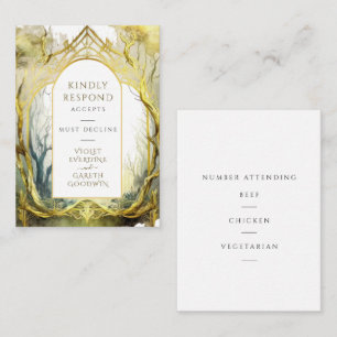 Tarjeta De Recepción Boda Bosque Encantado RSVP Oro