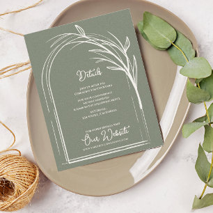 Tarjeta De Recepción Boda Botánica de Arquitectura Minimalista en Verde