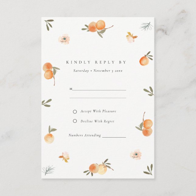 Tarjeta De Recepción Boda Botánica de Cute Naranja Floral Boho RSVP (Anverso)