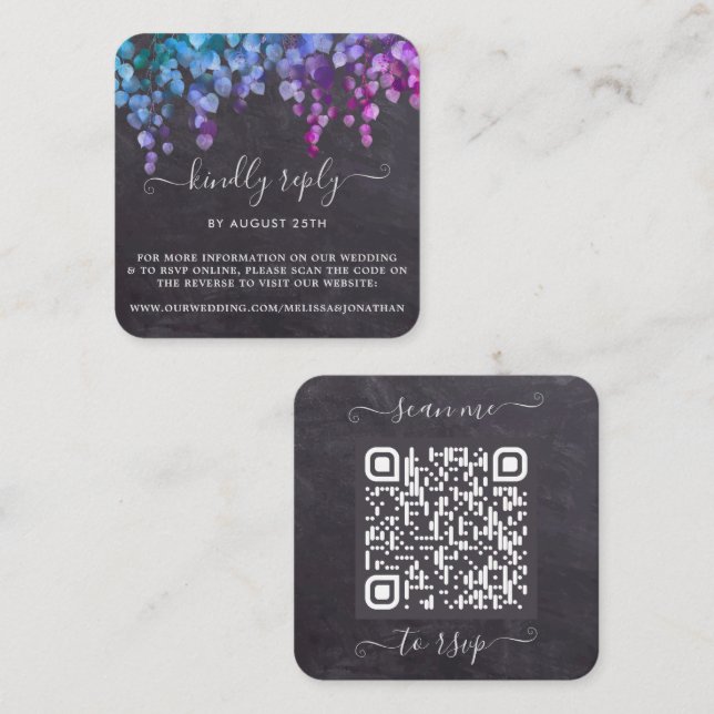 Tarjeta De Recepción Boda botánica de eucalipto Rústico Código QR RSVP (Anverso / Reverso)