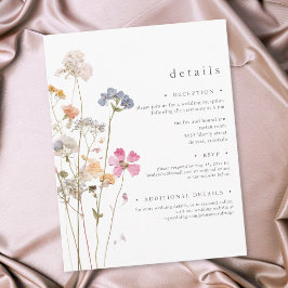 Tarjeta De Recepción Boda Botánica de Flor Silvestre Prensada Minimalis