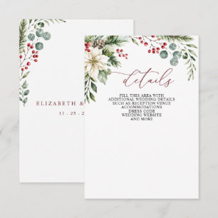 Tarjeta De Recepción Boda Botánica de Navidad con Poinsettias y Piñas