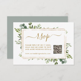 Tarjeta De Recepción Boda Botánica de Oro Verde RSVP con código QR
