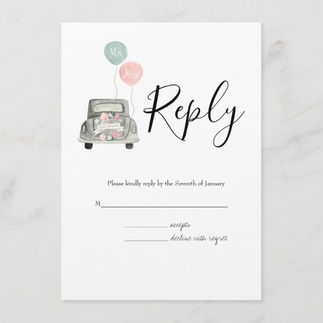 Tarjeta De Recepción Boda botánica de primavera con acuarela y RSVP (Anverso)