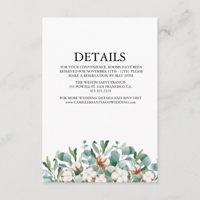 Tarjeta De Recepción Boda Botánica de Verde Elegante (Anverso)