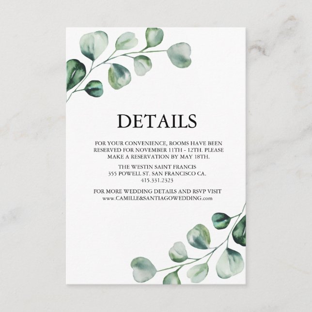 Tarjeta De Recepción Boda Botánica de Verde Elegante (Anverso)