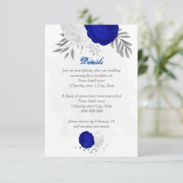 Tarjeta De Recepción boda botánica floral azul real y blanco plata