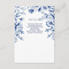 Tarjeta De Recepción Boda Botánica Floral de Chinoiserie Azul Elegante