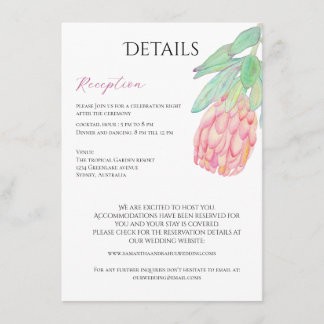 Tarjeta De Recepción Boda Botánica Moderna Minimalista de Protea