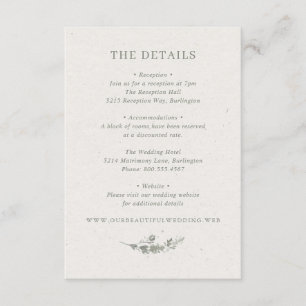 Tarjeta De Recepción Boda Botánica Moderna Verde Salvia