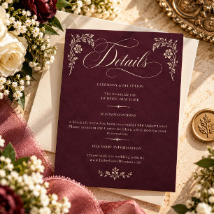 Tarjeta De Recepción Boda Botánica Vintage Barroca Elegante Ciruela