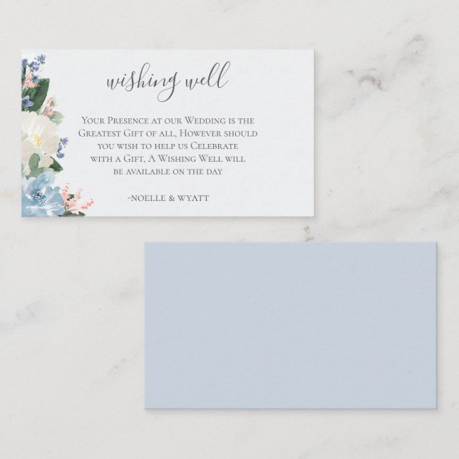 Tarjeta De Recepción Boda Botánico Azul Claro Deseando Bien (Anverso / Reverso)