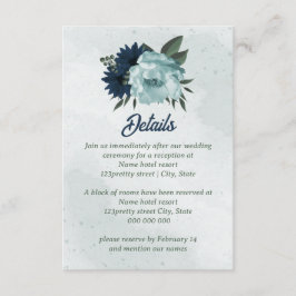 Tarjeta De Recepción Boda botánico de flores azul y marina turbias