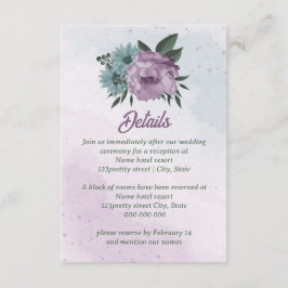 Tarjeta De Recepción boda botánico de las flores moradas azules