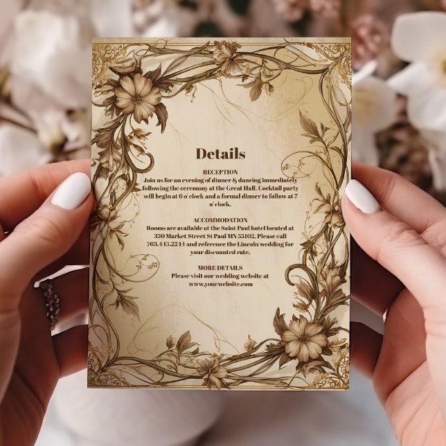 Tarjeta De Recepción Boda Botánico de Oro Art Nouveau (Subido por el creador)