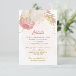 Tarjeta De Recepción boda botánico de oro de flores rosas y blancas