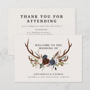 Tarjeta De Recepción Boda botánico floral de la armada borgoña rústica