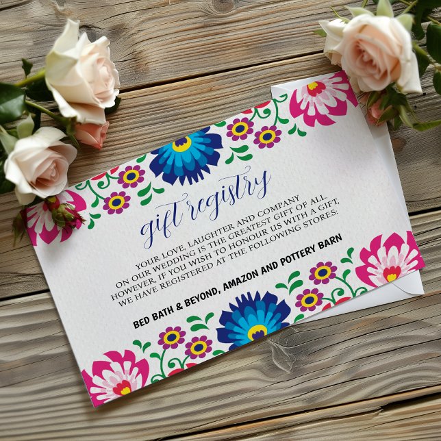 Tarjeta De Recepción Boda botánico floral de la Fiesta Mexicana (Mexican Fiesta Colorful Floral Botanical Wedding Enclosure Card)
