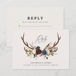 Tarjeta De Recepción Boda botánico floral de la marina burdeos rusa