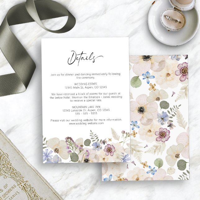 Tarjeta De Recepción Boda Botánico Floral Moderno (Modern Floral Botanical Watercolor Wedding Details Enclosure Card by Painted Paperie
)