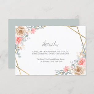 Tarjeta De Recepción Boda botánico geométrico de oro floral rosa Rubor